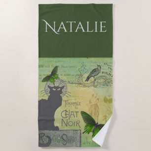 Vintage Paris Tour of Chat Noir Collage  Beach Towel