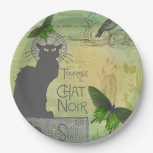 Vintage Paris Tour of Chat Noir Collage Paper Plate