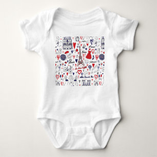 Vintage Paris: Travel Line Pattern Baby Bodysuit