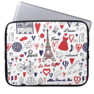 Vintage Paris: Travel Line Pattern Laptop Sleeve