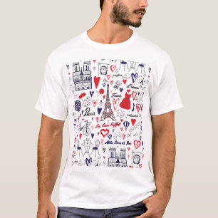 Vintage Paris: Travel Line Pattern T-Shirt