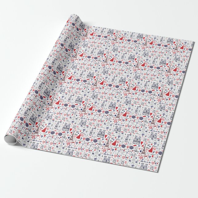 Vintage Paris: Travel Line Pattern Wrapping Paper (Unrolled)