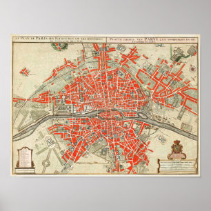 Vintage Paris travel map. Old city. Retro France Poster