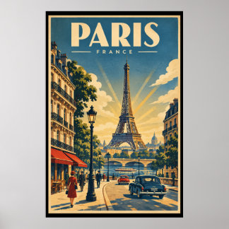 Vintage Paris Travel Poster Eiffel Tower France
