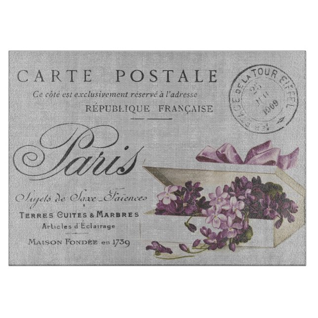 Vintage Paris Typography Postcard  Cutting Board (Front)