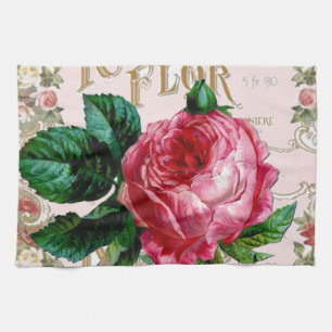 Vintage Paris Typography, Rose countrycottage Tea Towel