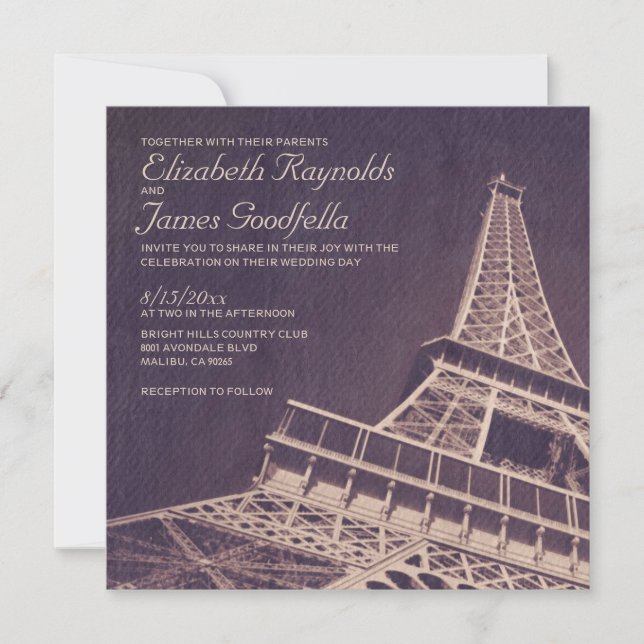 Vintage Paris Wedding Invitations (Front)
