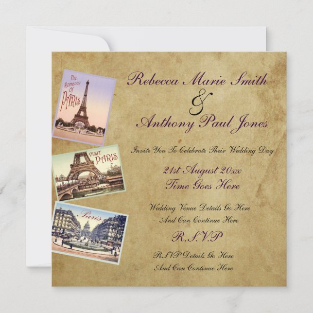 Vintage Paris Wedding Invitations (Front)