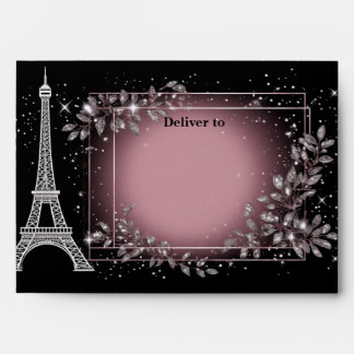 Vintage Parisian Blush Pink Silver Glitter Wedding Envelope