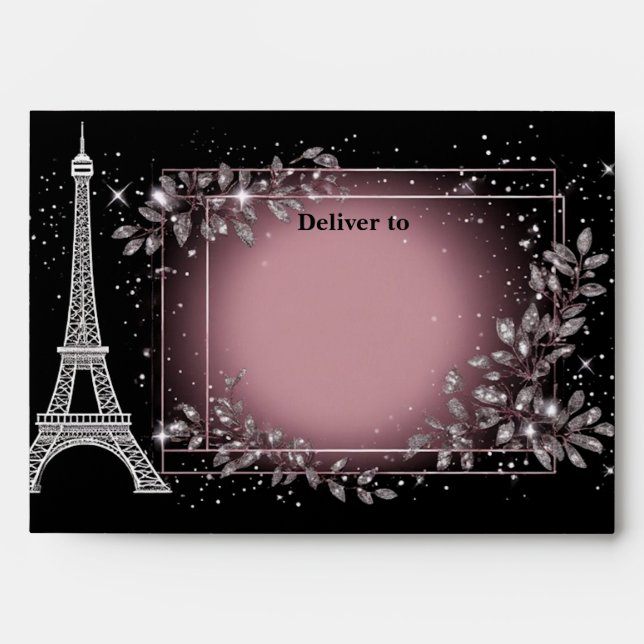 Vintage Parisian Blush Pink Silver Glitter Wedding Envelope (Front)