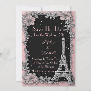 Vintage Parisian Blush Pink Silver Save The Date