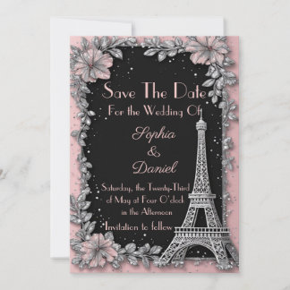 Vintage Parisian Blush Pink Silver Save The Date