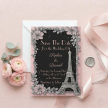 Vintage Parisian Blush Pink Silver Save The Date 