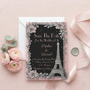 Vintage Parisian Blush Pink Silver Save The Date