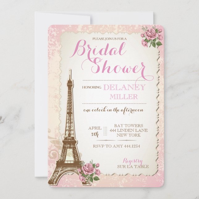 Vintage Parisian Bridal Shower Invitations (Front)