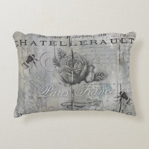 Vintage Parisian Inspired Bee and Rose Print Decorative Cushion