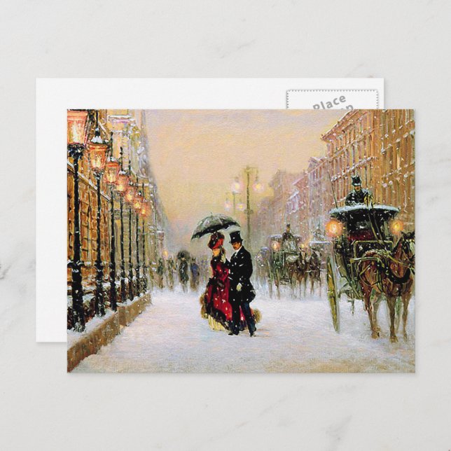 Vintage Parisian Scene Christmas  Holiday Postcard (Front/Back)