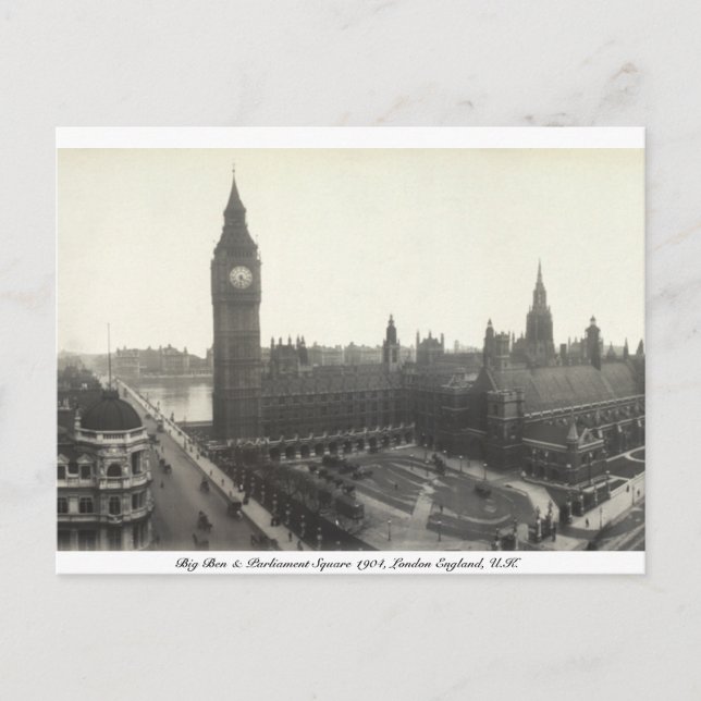 Vintage Parliament Square, Big Ben 1904 London Postcard (Front)