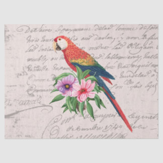 Vintage Parrot Ara Canga Floral Ephemera Decoupage Tissue Paper