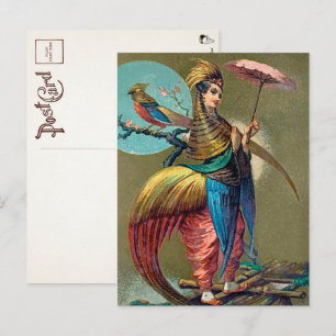 Vintage Parrot Girl Postcard 