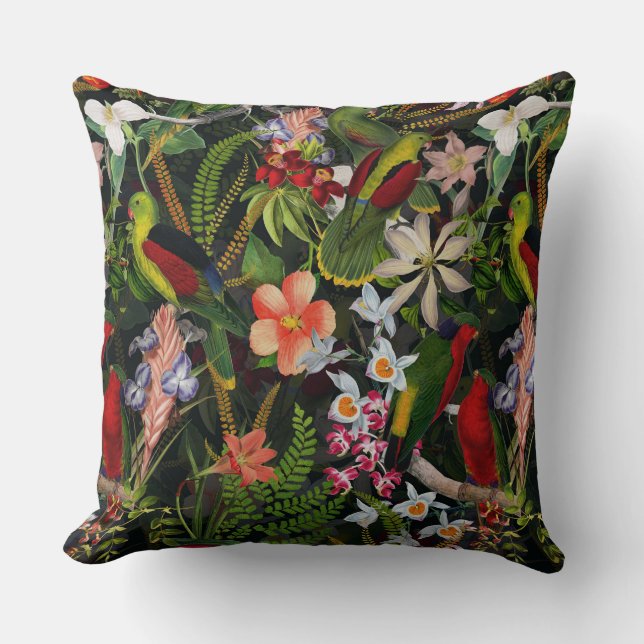 Vintage Parrot Jungle 1 Pattern Cushion (Front)
