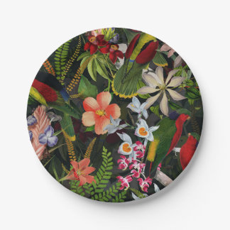 Vintage Parrot Jungle 1 Pattern Paper Plate