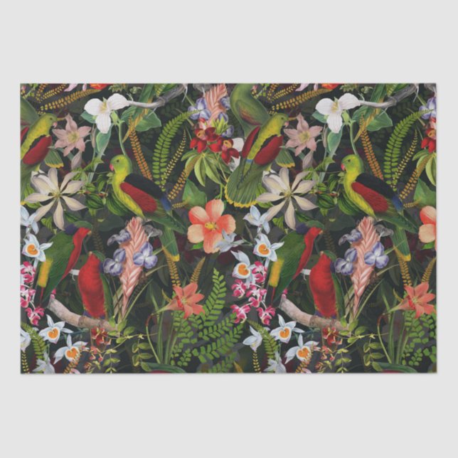Vintage Parrot Jungle 1 Pattern Tissue Paper (Front)