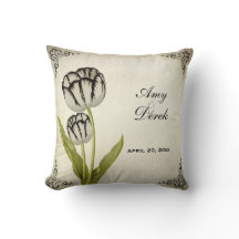 Vintage Parrot Tulip Personalised Keepsake Pillow