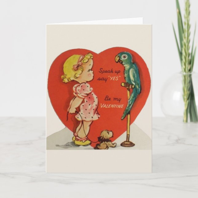 Vintage Parrot Valentine Greeting Card (Front)