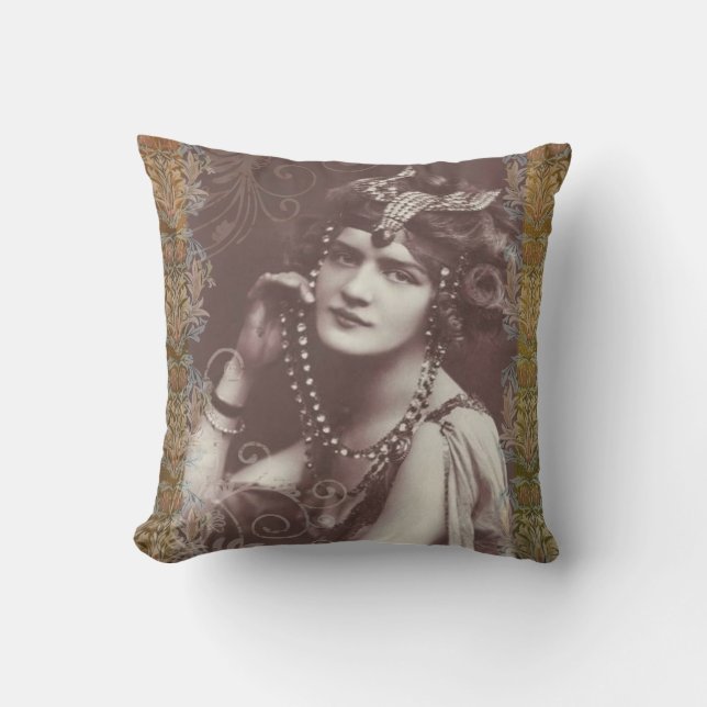 Vintage Party Girl on Victorian Tapestry Cushion (Front)
