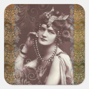 Vintage Party Girl on Victorian Tapestry Stickers