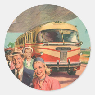 Vintage Passengers on Vacation at the Bus Depot Classic Round Sticker