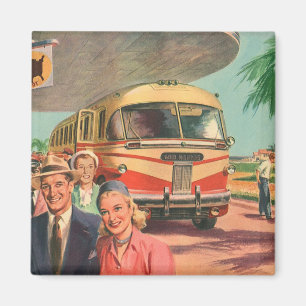Vintage Passengers on Vacation at the Bus Depot Magnet