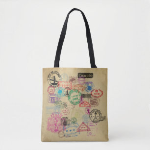 Vintage Passport Stamps All-Over-Print Tote Bag