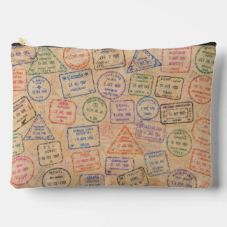 Vintage Passport Stamps Colorful Travel Ephemera Accessory Pouch
