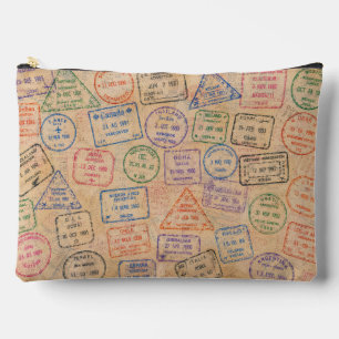Vintage Passport Stamps Colourful Travel Ephemera Accessory Pouch