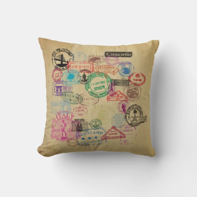 Vintage Passport Stamps Cushion (Front)