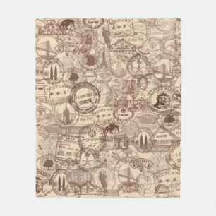 Vintage Passport Stamps Fleece Blanket