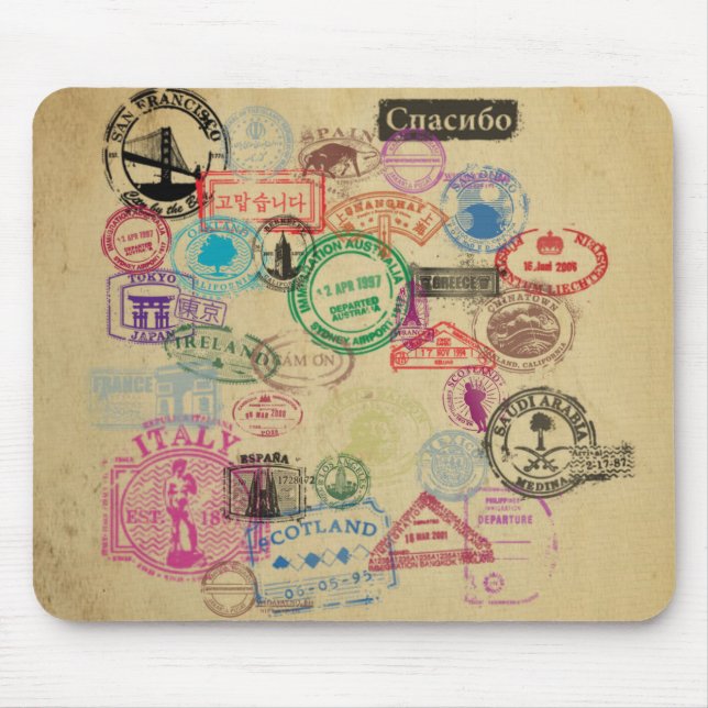 Vintage Passport Stamps Mouse Pad (Front)