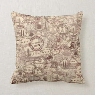 Vintage Passport Stamps Throw Pillow