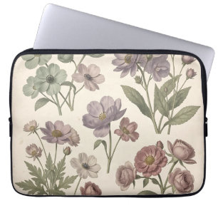Vintage Pastel Anemones Roses Soft Botanical Laptop Sleeve