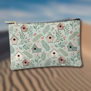 Vintage Pastel Birdhouses with Floral Blooms Accessory Pouch