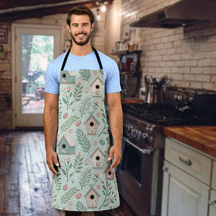 Vintage Pastel Birdhouses with Floral Blooms Apron