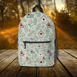 Vintage Pastel Birdhouses with Floral Blooms Printed Backpack