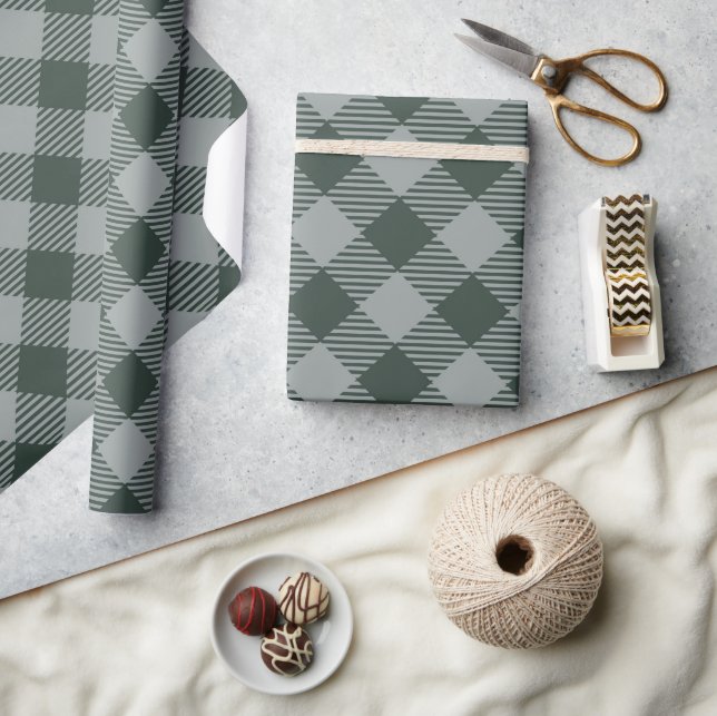 Vintage Pastel Blue Check Gingham Pattern Wrapping Paper (Crafts)