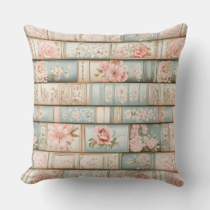 Vintage pastel book stacks cushion