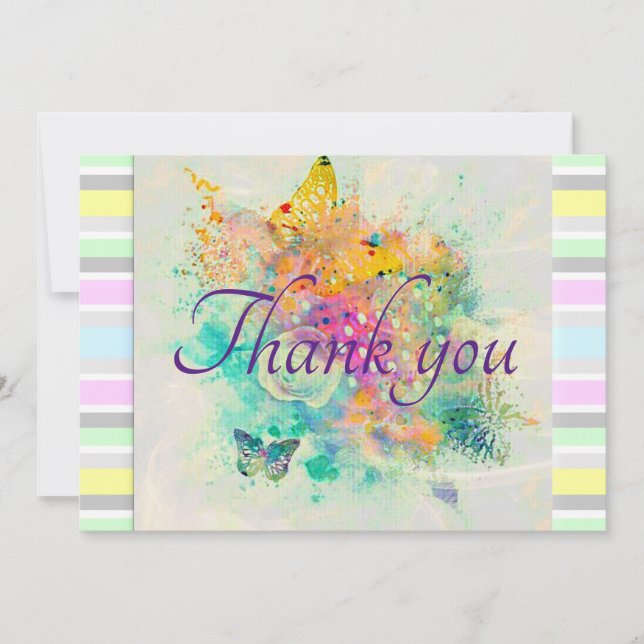 Vintage Pastel Butterflies and Rose Thank You Card (Front)