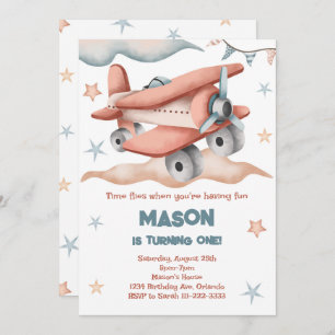 Vintage Pastel Colour Aeroplane Birthday Invitatio Invitation