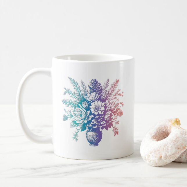 Vintage Pastel Colourful Floral Design Coffee Mug (With Donut)
