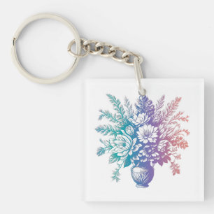 Vintage Pastel Colourful Floral Design Key Ring
